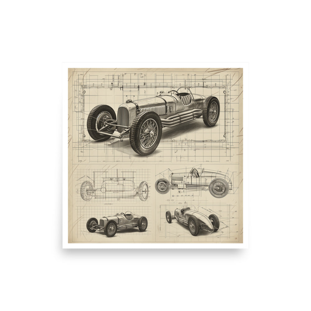 Retro Racer Blueprint Poster